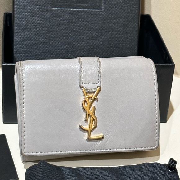 YSL Grey Trifold Auth Leather Wallet Complete W/box - Picture 2 of 13